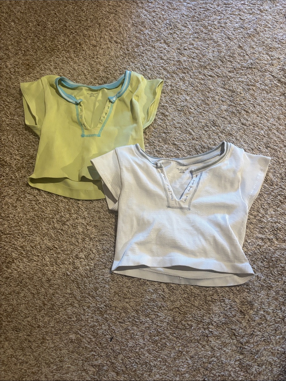 Urban Outfitters Ribbed V‑Neck Crop Tops in Yellow and White